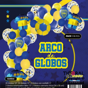 SET DE GLOBOS ARCO GUIRNALDA BOCA JUNIORS 56 UNIDADES X 1